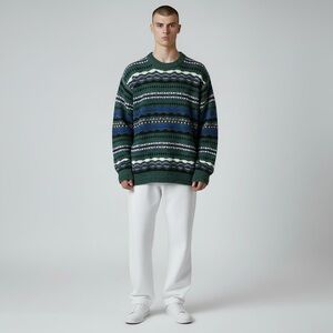 VTG Concrete Sweater Men XL Green Blue Multicolor Abstract Coogi Style Hong Kong